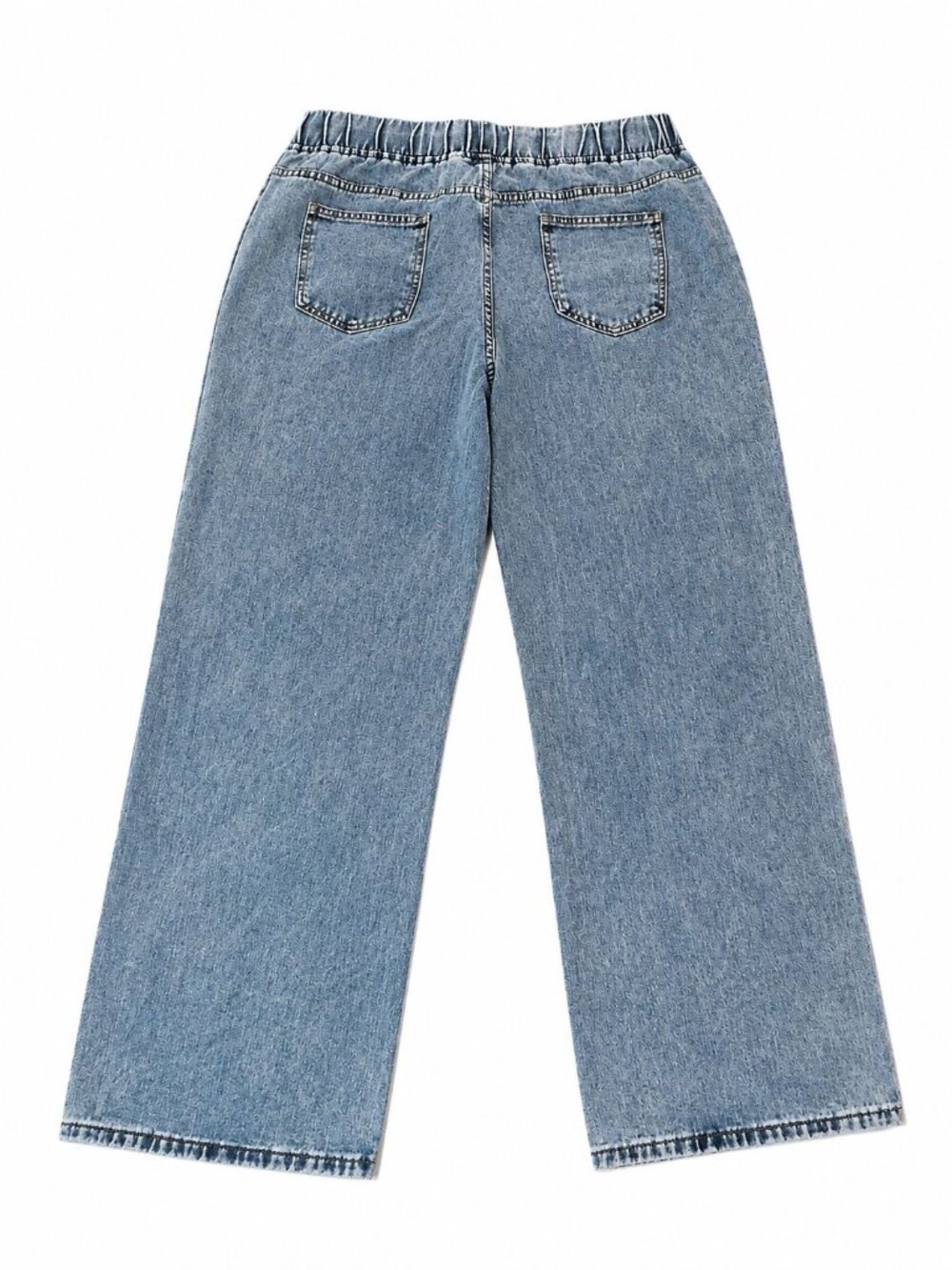Women’s Pull-On Wide Leg Jeans Elastic Waist Drawstring Denim Pants Casual Baggy - Picture 2 of 2